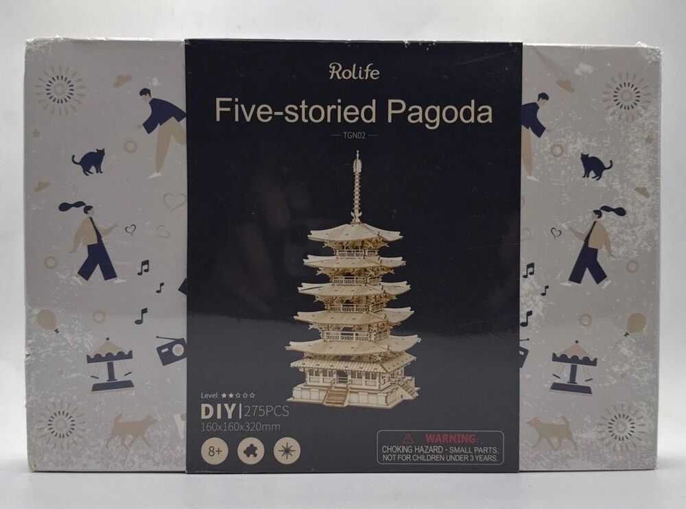 NIP Rolife 275pcs DIY 3D Five-storied Pagoda Wooden Puzzle Robotime New Sealed